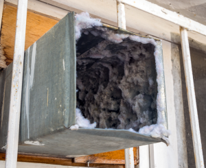 Air ducts filled with dust and dirt at a house in Park Ridge, Illinois